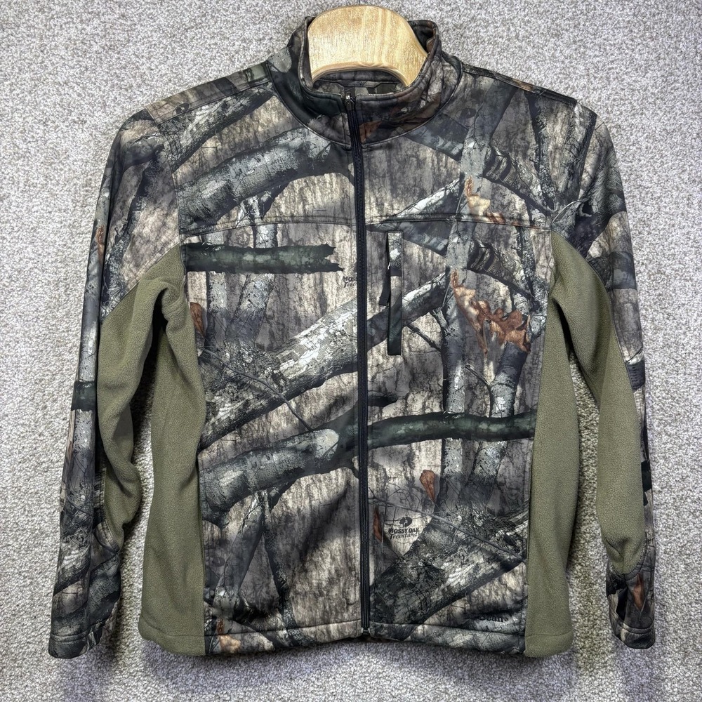 LL Bean Jacket Mens Large Green Camo Softshell Full Zip Hunting Mossy Oak FLAW